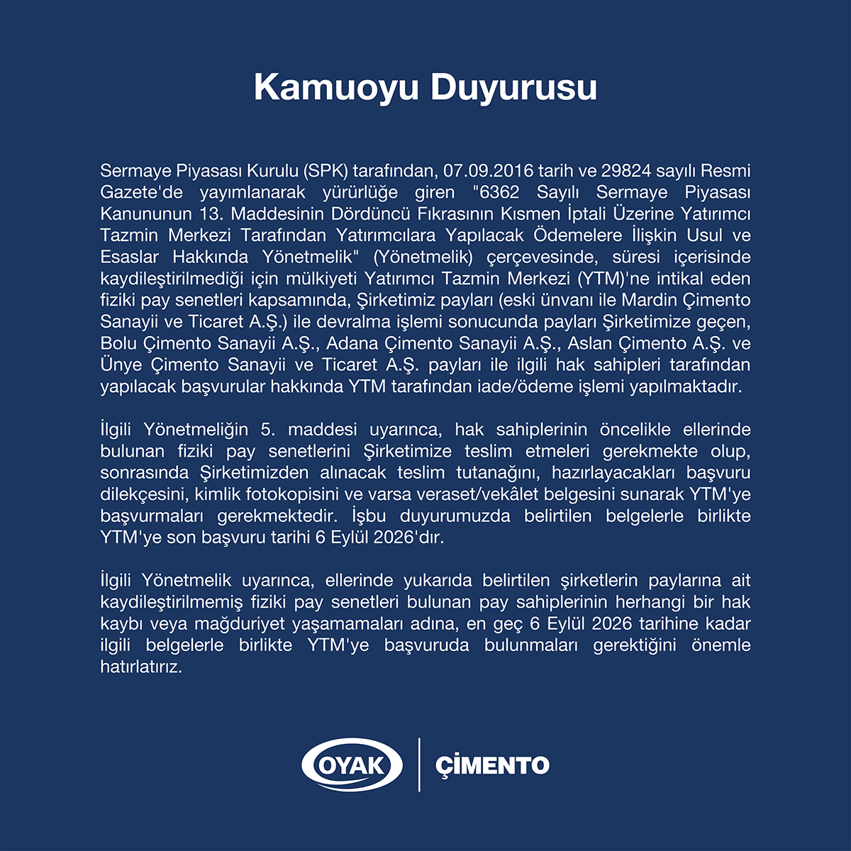 Kamuoyu Duyurusu